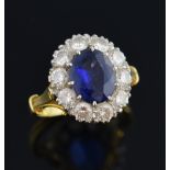 Vintage sapphire and diamond ring, set with an oval cut sapphire of good colour, estimated at 2.03