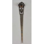 American Sterling silver letter opener with hammered decoration and dog's head finial, with rose