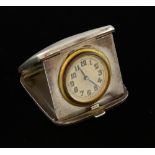 George V travelling clock in engine turned silver case, Birmingham 1930, 4.5 cms.