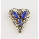 18th C sapphire and diamond heart pendant, three oval cut sapphires, estimated total weight 6.62