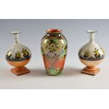 Art Deco lustre vase by Maling, decorated in the daisy pattern on an orange ground, 22 cm high, a