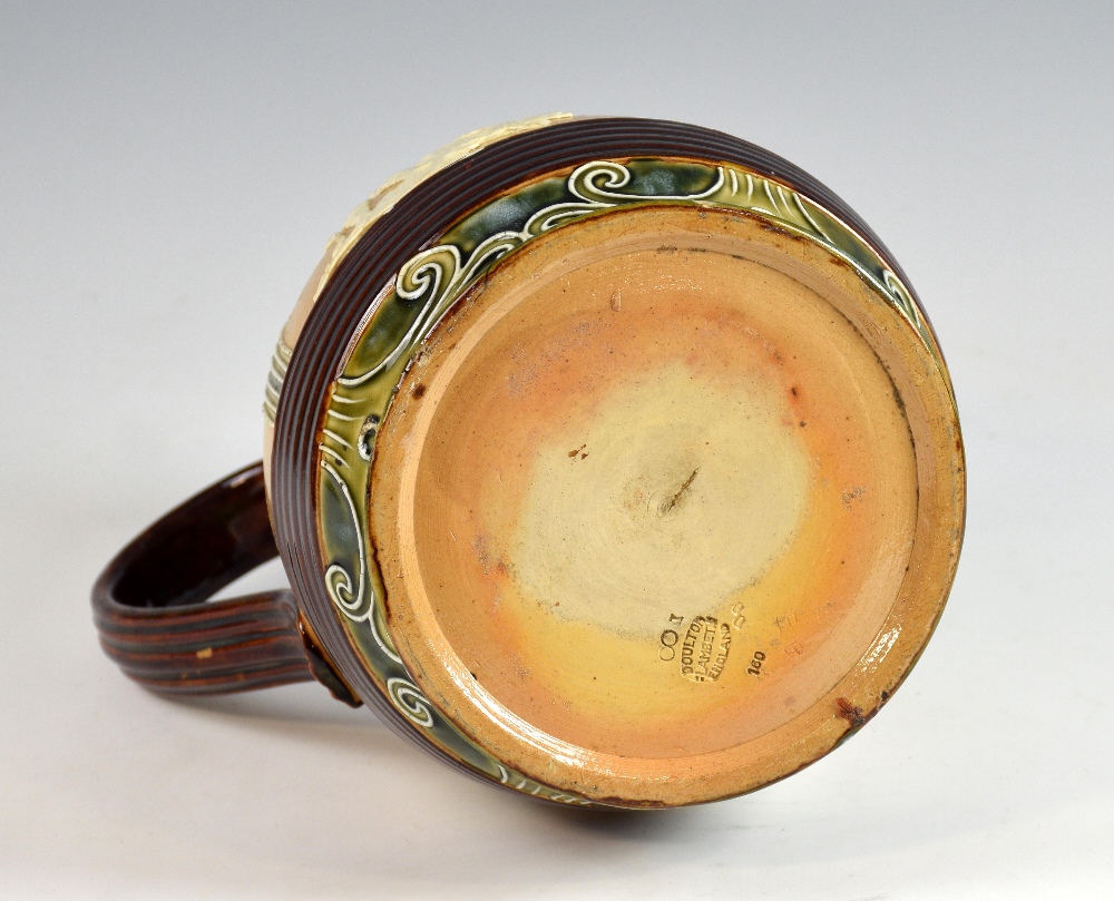 A Royal Doulton glazed stonewear jug, with three panels depicting golfers, bordered by stylised - Image 4 of 4