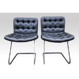 Set of eight chairs, cantilevered design in chromium plate with black leather buttoned seats, 1960-