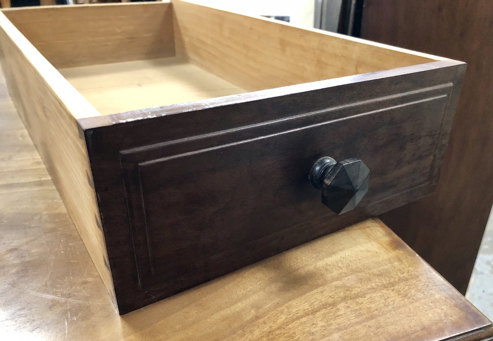 Cotswold School walnut kneehole desk, attributed to Peter Waals, six drawers, with octagonal - Image 4 of 5