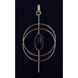 Mid century gold pendant with oval cabochon onyx stone, stamped 750 for 18 ct gold, 8.5 x 4 cm .