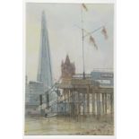 Paul Banning RI, RSMA, (Trinidadian/British, b.1934), 'Low Water Tower Bridge & The Shard',