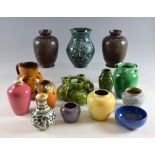 A Collection of fourteen Art pottery vases and bowls to include a pair of Lovatts Langley