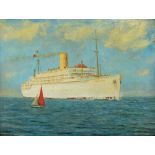 G. J. Duke, 20th century, 'Ocean Liner Stratheden', signed, oil on board, 35cm x 45.5cm,.