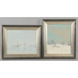 André Ingres (1938) Venice, oil on canvas, signed 20cm x 21cm and snow scene, 25cm x 21 (2).