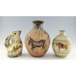 Mid century Studio pottery, possibly Andre Quiron, decorated with primitive cave drawings, illegible