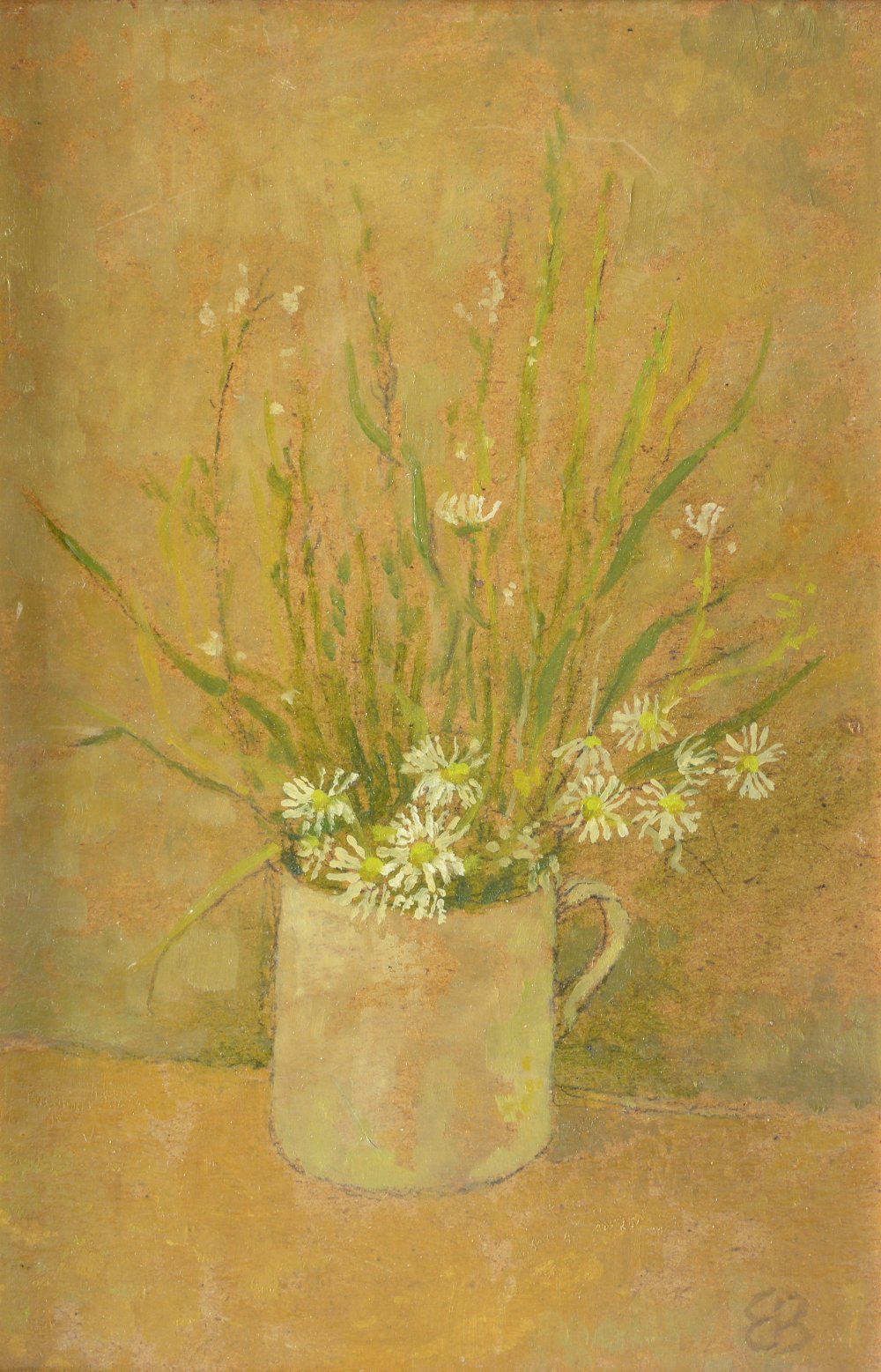Edward Bishop, (British 1902-1997), 'Garden Daisies in a white mug', signed with initials, oil on
