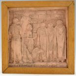 Terracotta plaque, The arrival of the wise men, signed with T G. monogram, in walnut frame 25 x