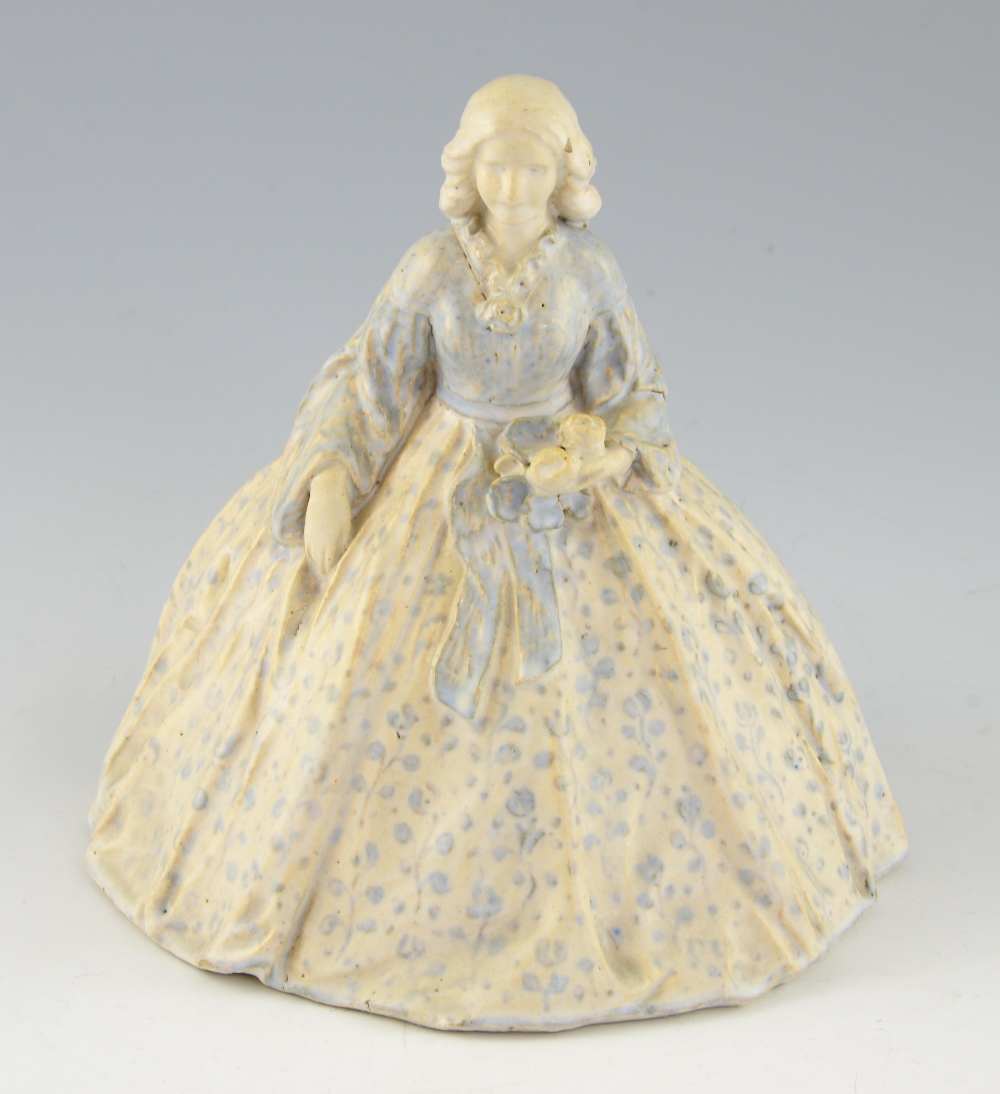 Doulton a rare figure modelled by Mark V Marshall, 1843-1913, a lady with full skirt, holding