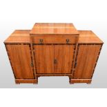 Art Deco walnut sideboard with zebra wood banding, 137 x 51 cm, .