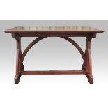 Gillows of Lancaster Gothic revival walnut side table, on gothic arch supports, with tenon joint