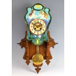 Continental porcelain wall clock, with Art Nouveau decoration of mermaids water lilies and a frog,