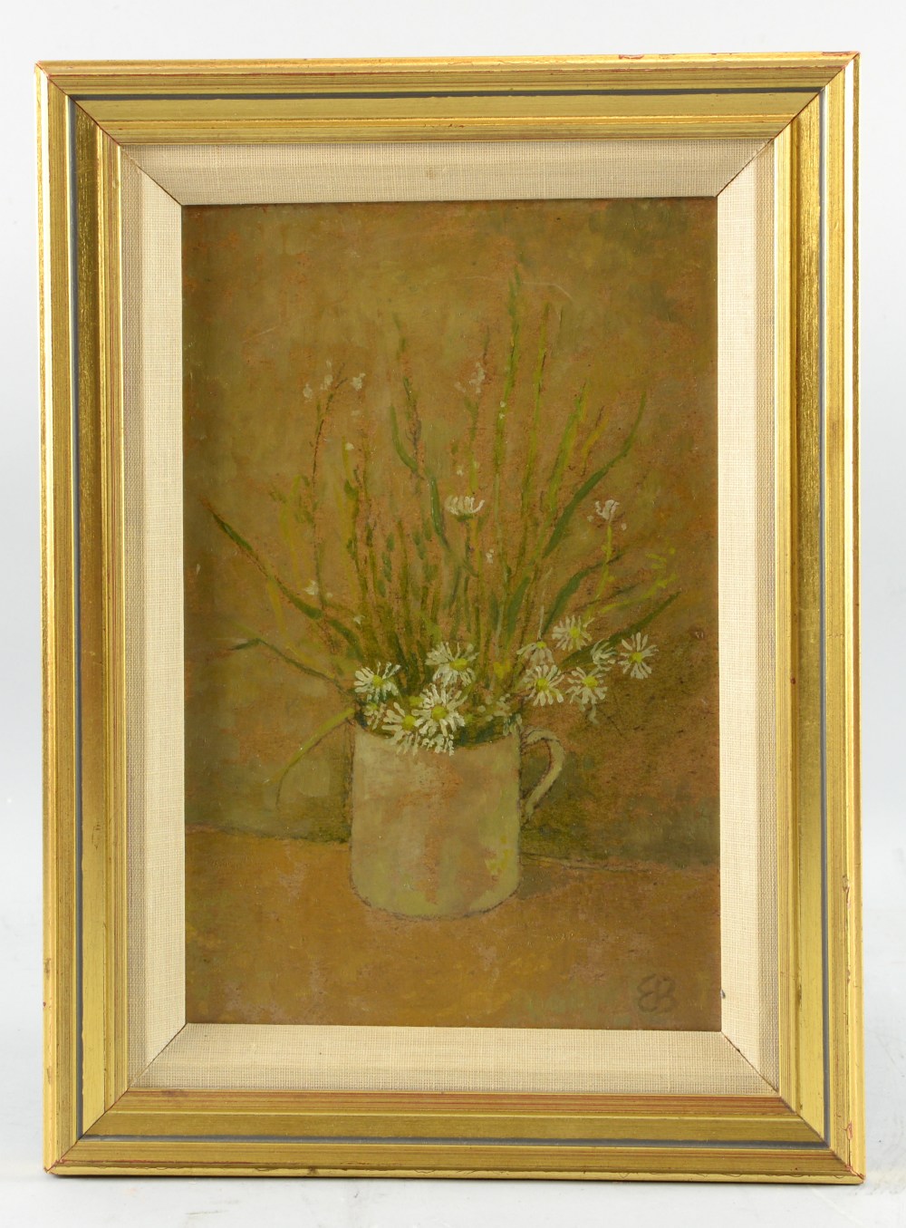 Edward Bishop, (British 1902-1997), 'Garden Daisies in a white mug', signed with initials, oil on - Image 3 of 3