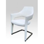 Set of contemporary white leather cantilevered design tub chairs and a polished steel table with