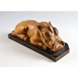 Raymond John (Jack) Coutu, b.1924, carved wood warthog, 1948, 30cm signed and dated under the base,.