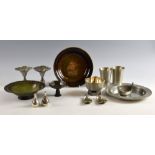 A group of Danish, Just Andersen bronze and pewter items, to include a patinated bronze tazza, a