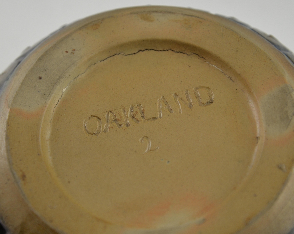 Early 20th Century Stoneware plant pot marked Oakland to base in a lilac foliate design on beige - Image 2 of 2