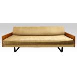 Robin Day design for Hille, sofa, converts to double bed, teak ends and metal supports, Length :