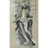 Peter Brian Wardle, 20th century, nude study in shades of grey and green, unsigned, oil on board,