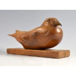 Raymond John (Jack) Coutu, b.1924, Farnham, Fruit wood carving of bird with copper beak and eyes.