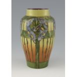 Doulton Lambeth, vase with hand painted decoration in Secessionist style, pattern of stylised blue