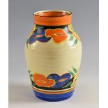 Clarice Cliff large Isis shape ribbed vase painted in garland pattern, stamped to base Fantasque