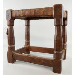 Robert Thompson 'Mouseman' oak joint stool, in chamfered legs with plain cross stretchers, woven