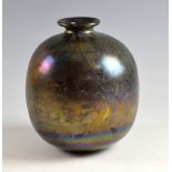 A large Isle of Wight glass, ovoid form vase with patterned iridescent finish, 23 cm .