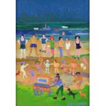 § Fred Yates (British, 1922-2008). 'Beach Entertainment', oil on board, signed lower right, 35.5 x