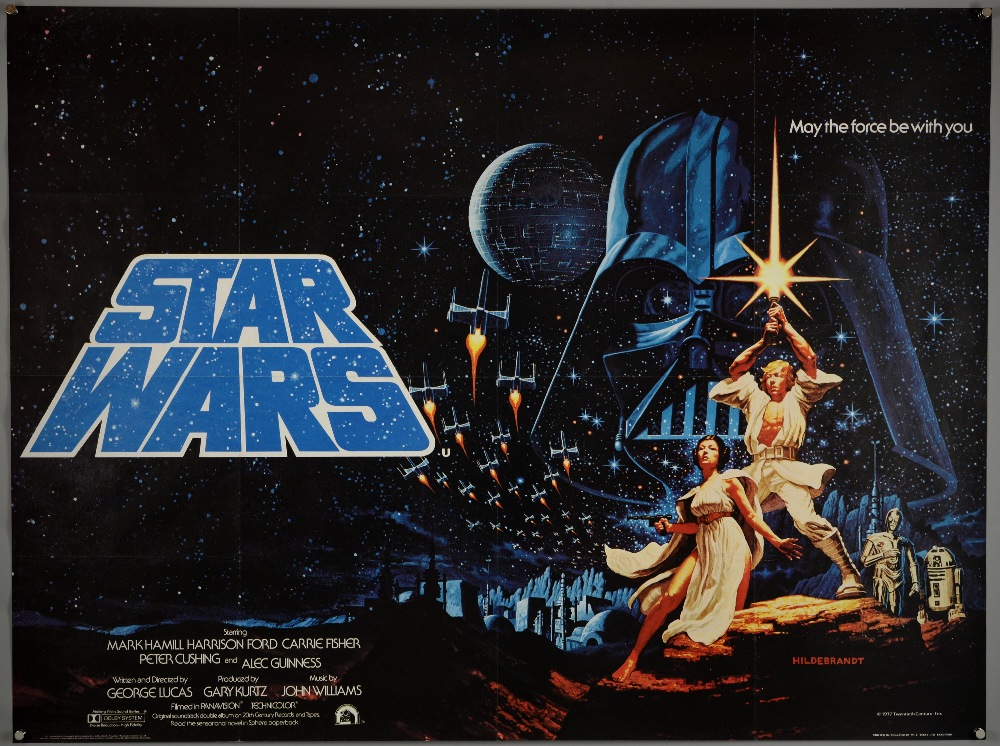 Star Wars (1977) British Quad film poster, rare poster with artwork by Tim & Greg Hildebrandt,