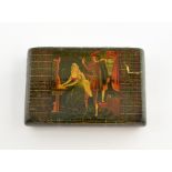 Victorian Mauchline Tartanware snuff box the lid with a rectangular panel of musicians. 6cm x 8.5cm.