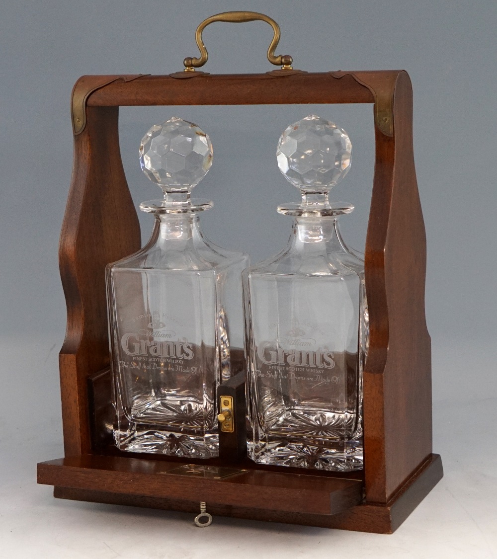 20th century mahogany two bottle tantaluses, 26cm wide . - Image 3 of 3