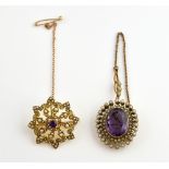 Two Edwardian pendant brooches, oval pendant with central amethyst, estimated weight 8.12 carats,