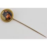 Victorian enamel Manchester Terrier stick pin by William Bishop Ford, signed on reverse, dated 1879,