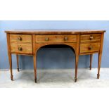 19th century mahogany and satinwood cross banded bow fronted sideboard, with a single drawer flanked