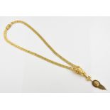 19 th C French gold necklace with slider, flat rectangular links with crest shaped slider and