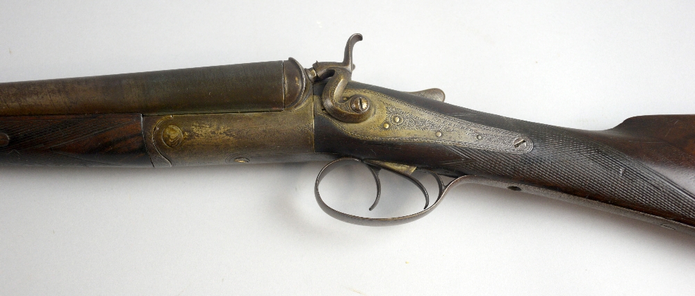 T. E. Kithen 12 gauge shotgun, side by side Damascus barrels, 61cm with deactivation certificate. . - Image 2 of 4