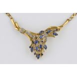 Vintage sapphire and diamond necklace, marquise cut and round cut sapphires, set with Swiss cut