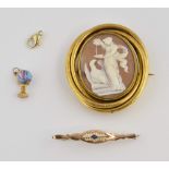 Mixed group of jewellery, Victorian cameo depicting Hebe and the eagle, in swivel gilt metal