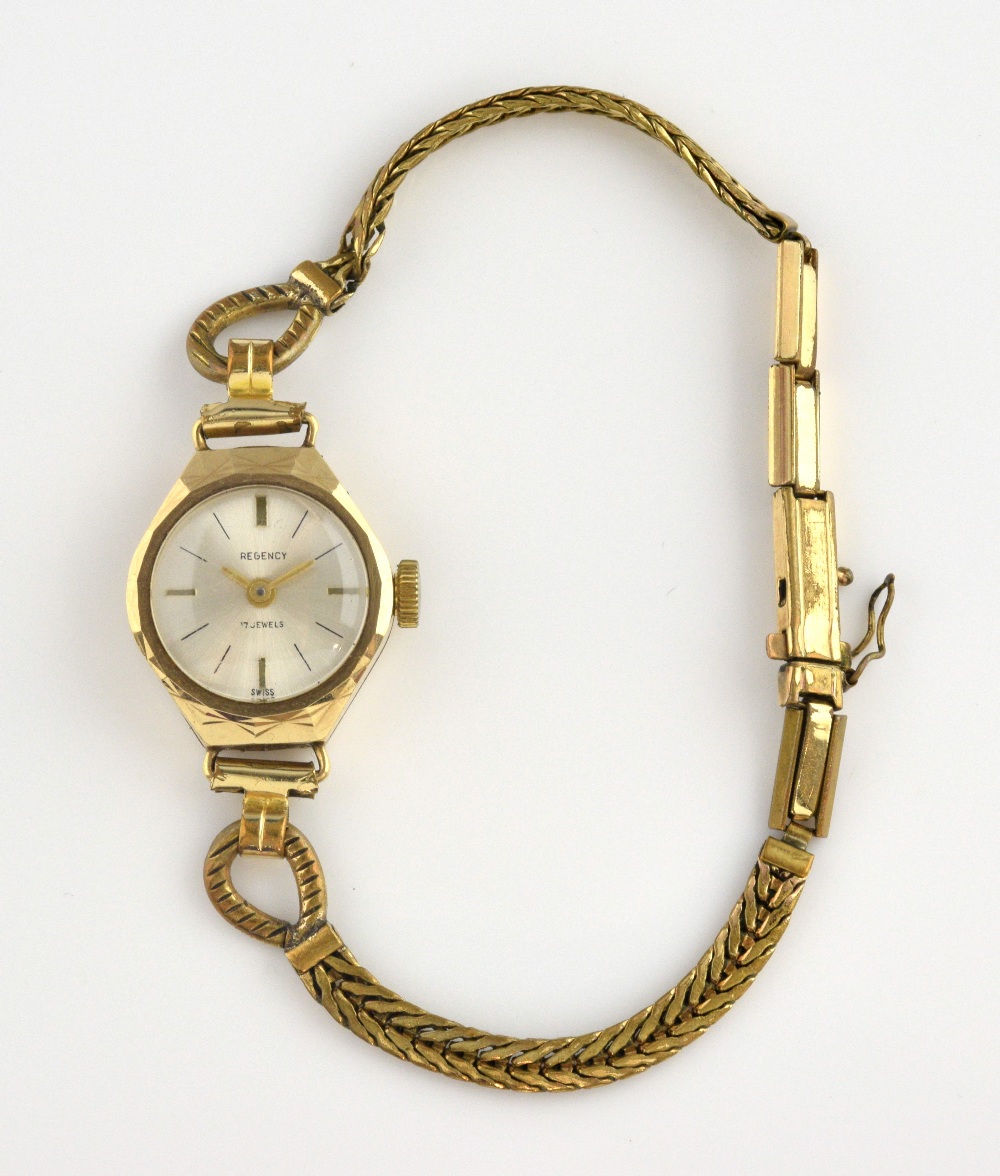 Ladies Regency wrist watch, round dial with baton hour markers, in yellow metal case and rolled gold - Image 2 of 2