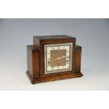 Garrard three train mantle clock in art deco oak case, 23 x 39 cm.