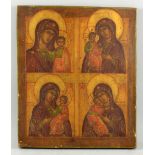 Icon depicting four views of the Madonna and Child tempera on wood 32cm x 27cm.