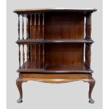 Edwardian mahogany revolving bookcase with satinwood banded inlay, cabriole leg supports, 73 x 63