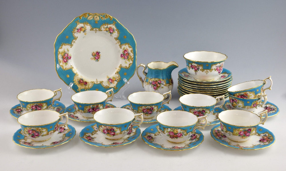 A Copeland Spode tea service to include cream jug, and sugar bowl in white and blue decorated with - Image 2 of 2