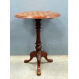 Mahogany tripod table with carved legs and inlaid chess board top, diameter 54cm. Provenance: part