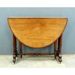 Victorian mahogany Sutherland table on turned legs, 70cm x 86cm .